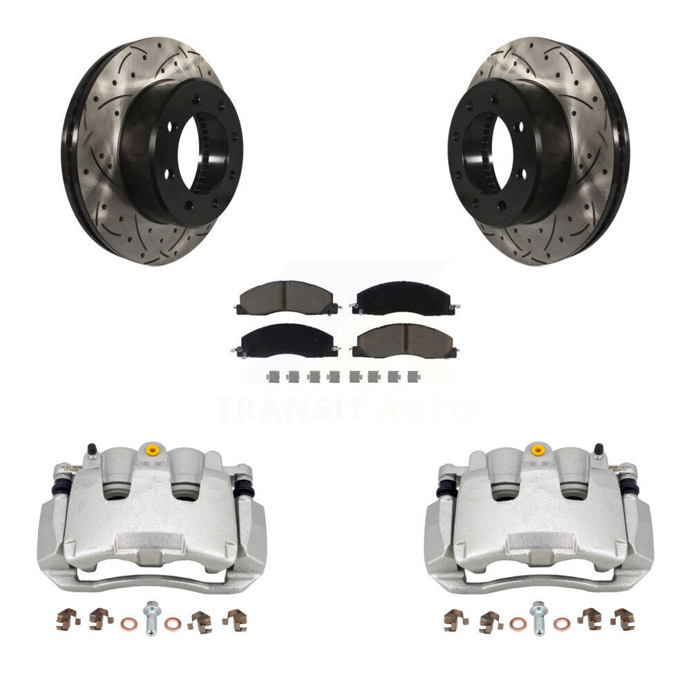 Front Brake Caliper Drill Slot Rotor Ceramic Pad Kit For 2012 Ram 1500 With 8 Lug Wheels KCD-100010C