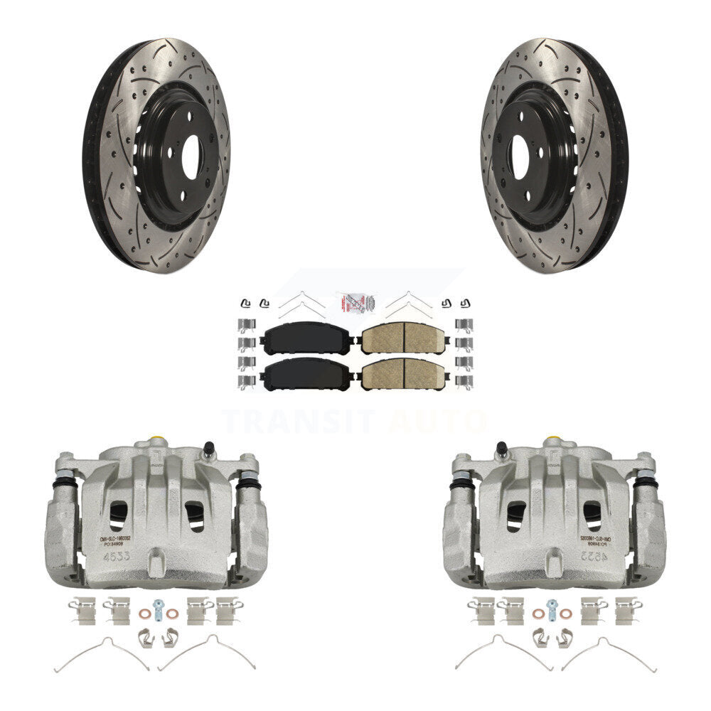 Front Brake Caliper Drilled Slot Rotor Ceramic Pad Kit For Lexus RX350 Toyota Highlander KCD-100010N