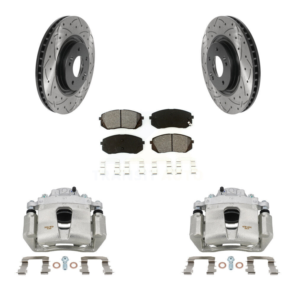 Front Brake Coated Caliper Drill Slotted Rotors Semi-Metallic Pad Kit For Hyundai Sonata KCD-100011S