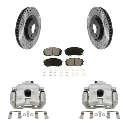 Front Brake Coated Caliper Drill Slotted Rotors Semi-Metallic Pad Kit For Hyundai Sonata KCD-100011S