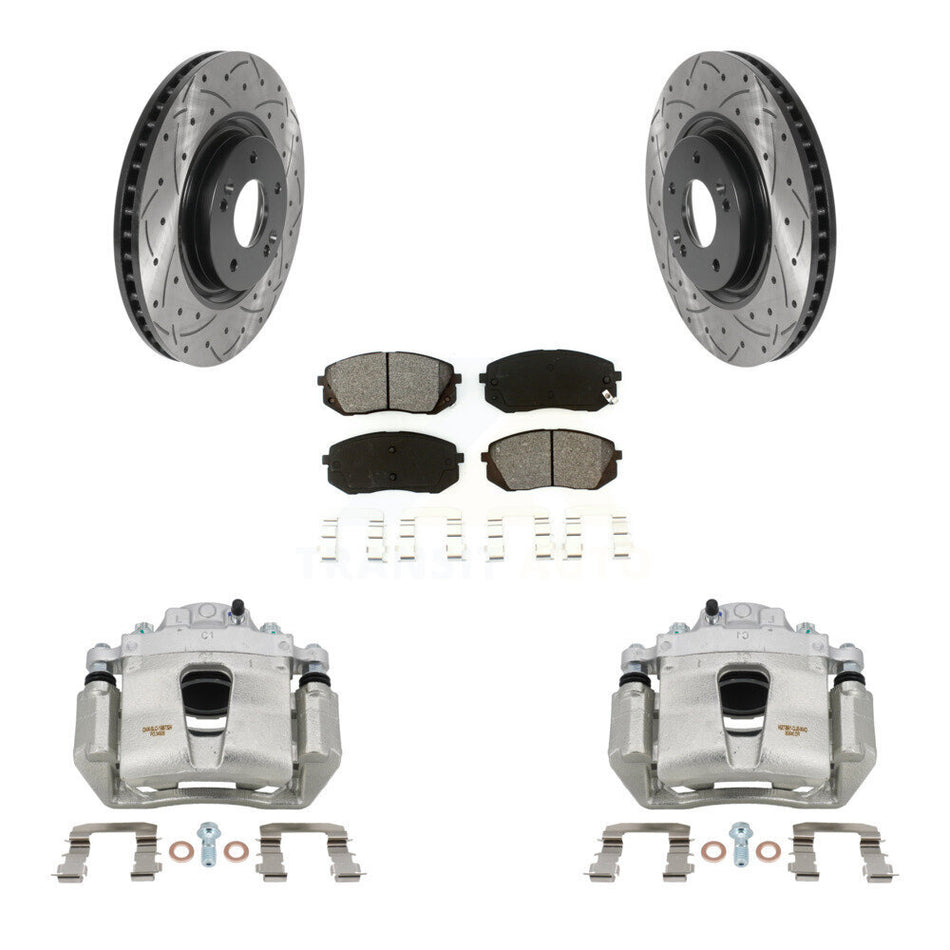 Front Brake Coated Caliper Drill Slotted Rotors Semi-Metallic Pad Kit For Hyundai Sonata KCD-100011S