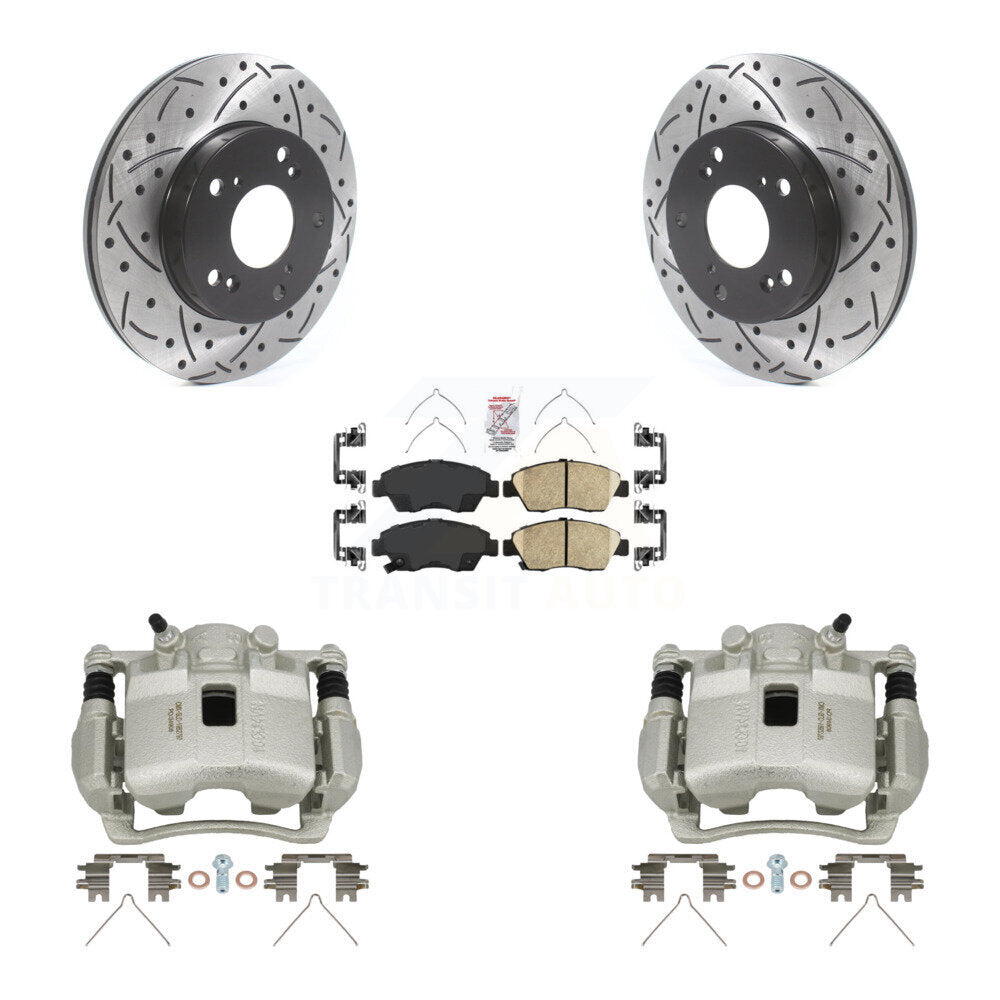 Front Brake Coated Caliper Drill Slotted Rotor Ceramic Pad Kit For Honda Civic Acura RSX KCD-100012N