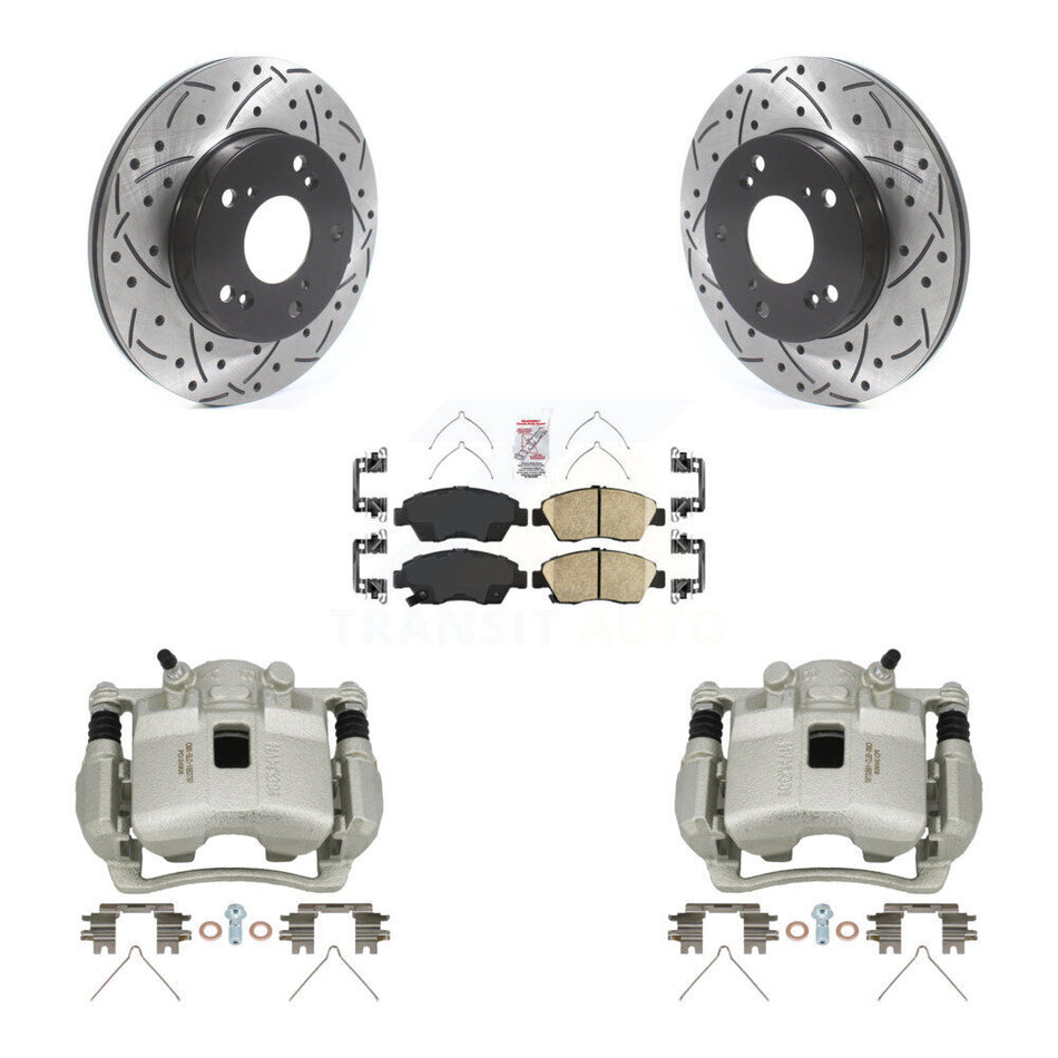 Front Brake Coated Caliper Drill Slotted Rotor Ceramic Pad Kit For Honda Civic Acura RSX KCD-100012N