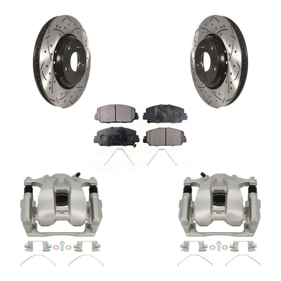 Front Disc Brake Coated Caliper Drilled Slotted Rotors And Semi-Metallic Pads Kit For Honda Accord Acura ILX KCD-100012P
