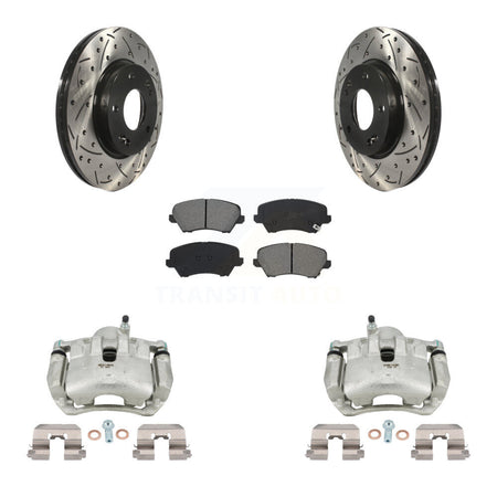 Front Brake Caliper Drill Slot Rotor Semi-Metallic Pad Kit For Kia Forte Hyundai Elantra KCD-100012S