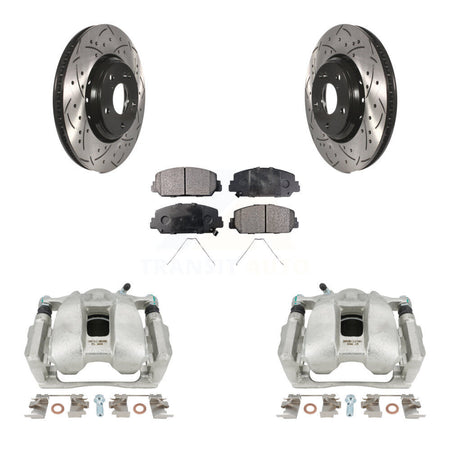 Front Disc Brake Coated Caliper Drilled Slotted Rotors And Ceramic Pads Kit For Honda Accord Acura ILX KCD-100012T by Transit Auto