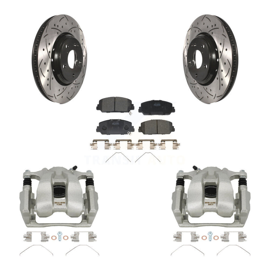 Front Disc Brake Coated Caliper Drilled Slotted Rotors And Ceramic Pads Kit For Honda Accord Acura ILX KCD-100012T