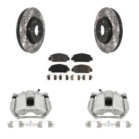Front Disc Brake Coated Caliper Drill Slot Rotors Semi-Metallic Pad Kit For Honda Accord KCD-100013P