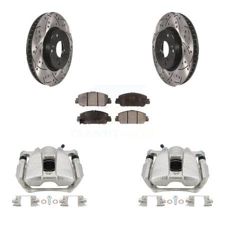 Front Disc Brake Coated Caliper Drilled Slotted Rotor & Ceramic Pad Kit For Honda Accord KCD-100013T