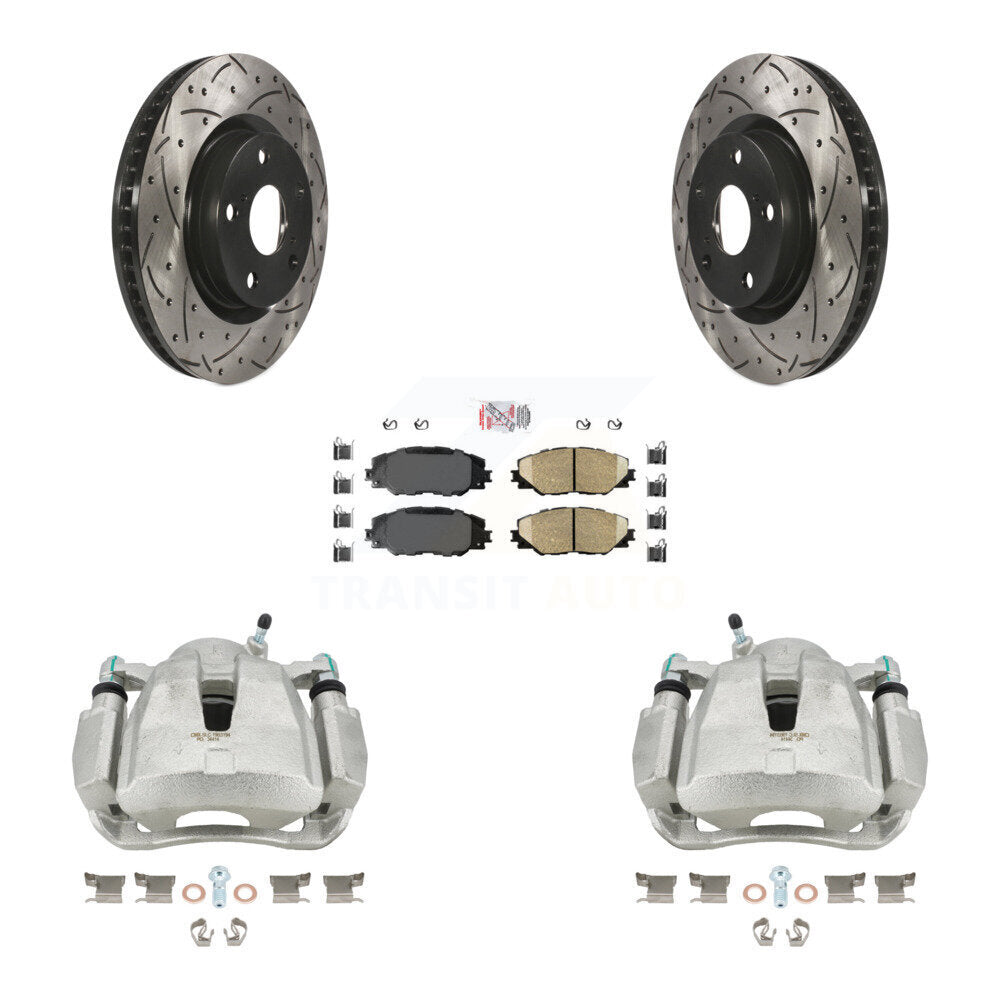 Front Disc Brake Coated Caliper Drilled Slotted Rotors And Ceramic Pads Kit For Toyota RAV4 Scion tC Matrix Pontiac Vibe Corolla iM Mirai KCD-100014N by Transit Auto