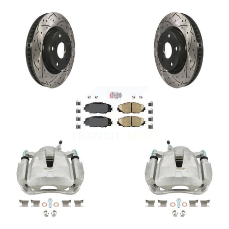 Front Disc Brake Coated Caliper Drilled Slotted Rotors And Ceramic Pads Kit For Toyota RAV4 Scion tC Matrix Pontiac Vibe Corolla iM Mirai KCD-100014N by Transit Auto