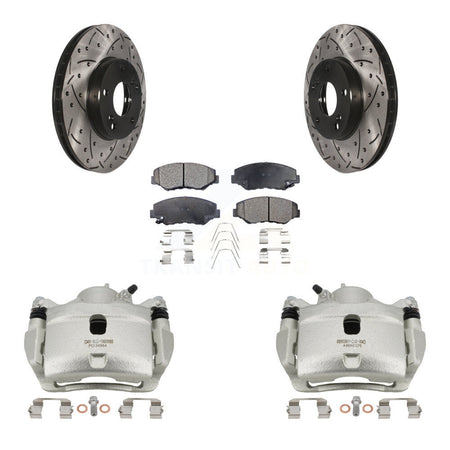Front Brake Caliper Drill Slotted Rotor Ceramic Pad Kit For Honda Civic Accord Fit Acura KCD-100014T