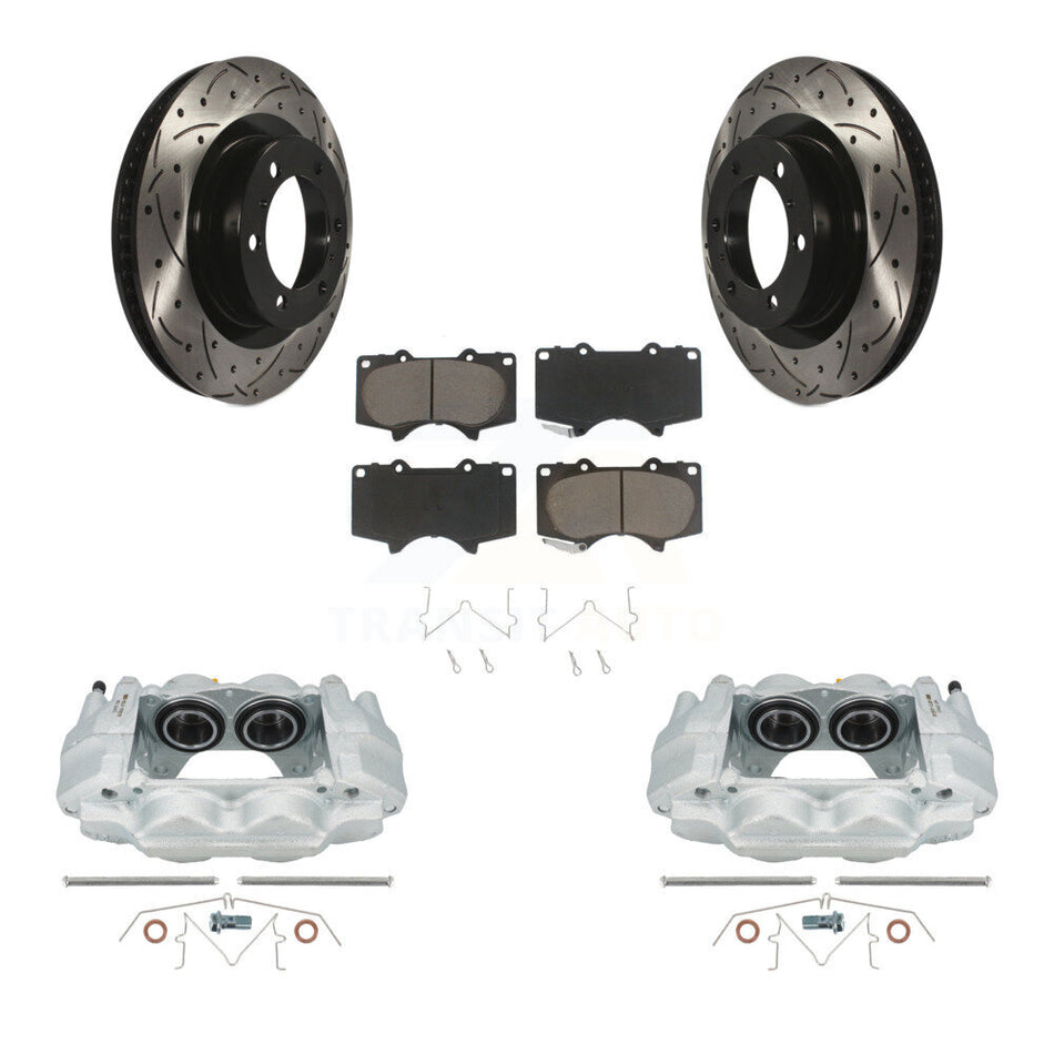 Front Disc Brake Coated Caliper Drilled Slotted Rotors And Ceramic Pads Kit For Toyota 4Runner Lexus GX460 KCD-100015C