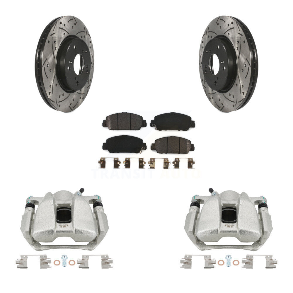 Front Brake Coated Caliper Drill Slot Rotors Semi-Metallic Pad Kit For Honda HR-V Accord KCD-100015P