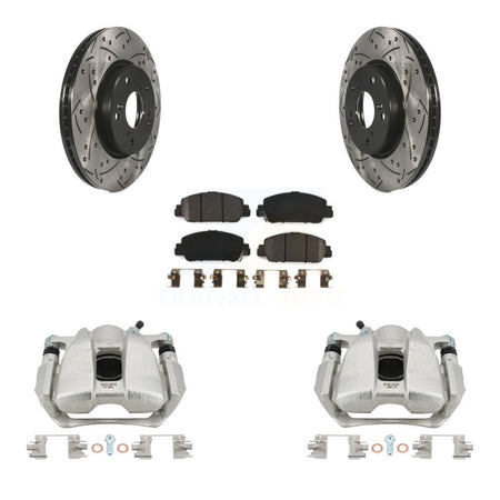 Front Brake Coated Caliper Drill Slot Rotors Semi-Metallic Pad Kit For Honda HR-V Accord KCD-100015P