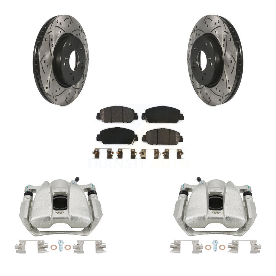 Front Brake Coated Caliper Drill Slot Rotors Semi-Metallic Pad Kit For Honda HR-V Accord KCD-100015P