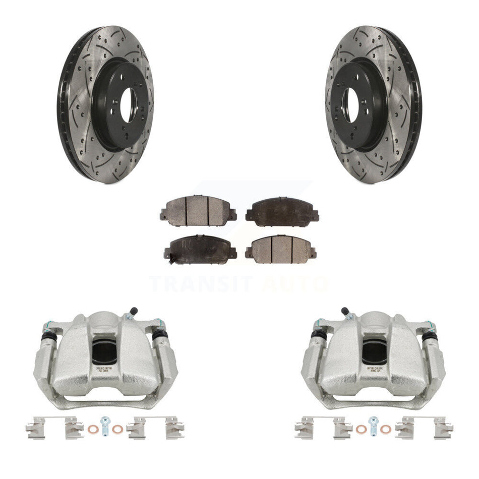 Front Disc Brake Coated Caliper Drilled Slot Rotor Ceramic Pad Kit For Honda HR-V Accord KCD-100015T