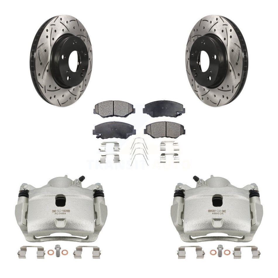 Front Disc Brake Coated Caliper Drilled Slot Rotor Semi-Metallic Pad Kit For Honda Civic KCD-100016P