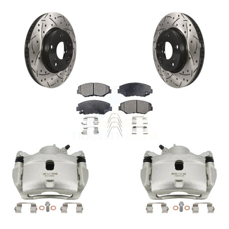 Front Disc Brake Coated Caliper Drilled Slotted Rotors & Ceramic Pad Kit For Honda Civic KCD-100016T