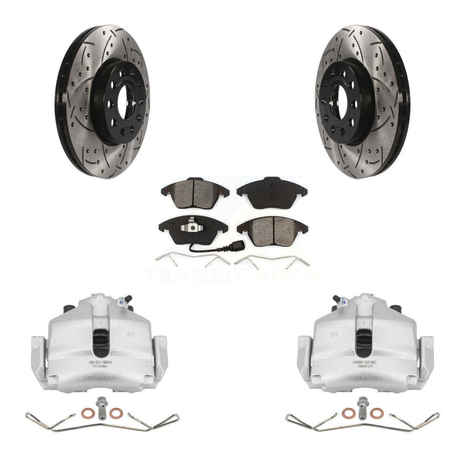 Front Disc Brake Coated Caliper Drilled Slotted Rotors And Semi-Metallic Pads Kit For Volkswagen Jetta Beetle Rabbit Golf Audi A3 KCD-100017S