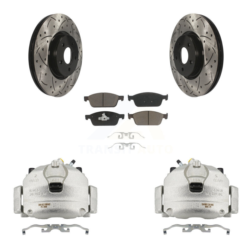 Front Brake Coated Caliper Drill Slot Rotors Ceramic Pad Kit For 2013-2018 Ford Focus ST KCD-100018C