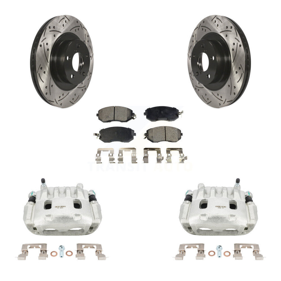 Front Brake Caliper Drilled Slot Rotor Semi-Metallic Pad Kit For Subaru Forester Impreza KCD-100018P