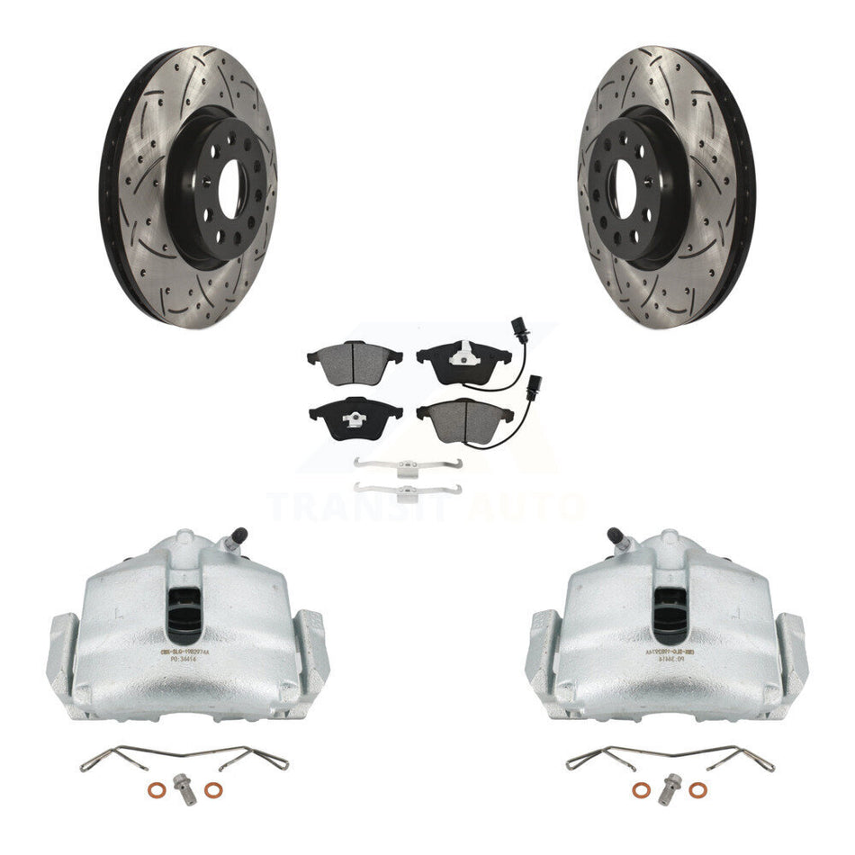 Front Disc Brake Coated Caliper Drilled Slotted Rotors And Semi-Metallic Pads Kit For 2010 Volkswagen CC Passat KCD-100018S