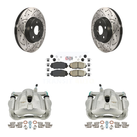 Front Disc Brake Coated Caliper Drilled Slotted Rotors And Ceramic Pads Kit For Toyota Corolla Scion xD Matrix Pontiac Vibe KCD-100019N by Transit Auto