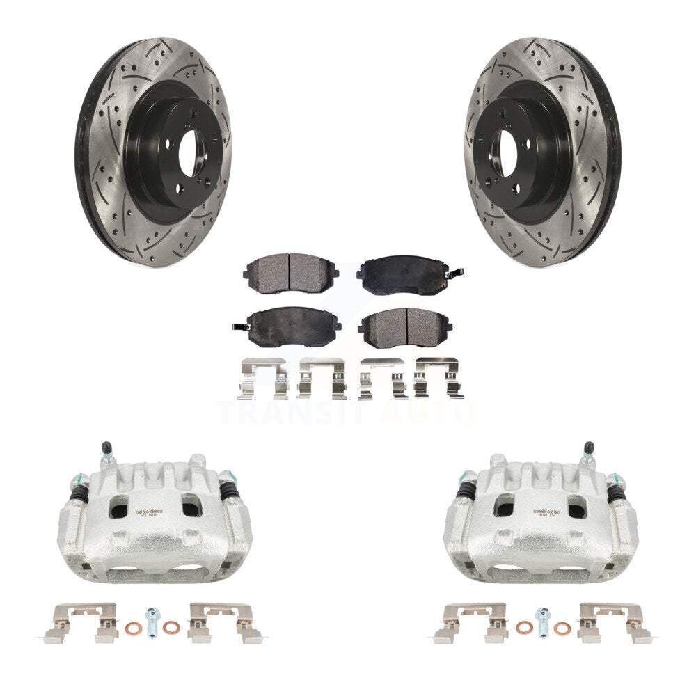 Front Brake Caliper Drill Slotted Rotor Semi-Metallic Pad Kit For Subaru Outback Impreza KCD-100019P