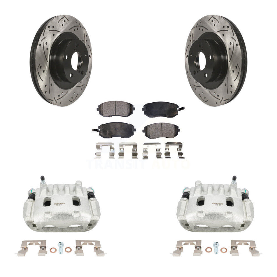 Front Brake Caliper Drill Slotted Rotor Semi-Metallic Pad Kit For Subaru Outback Impreza KCD-100019P