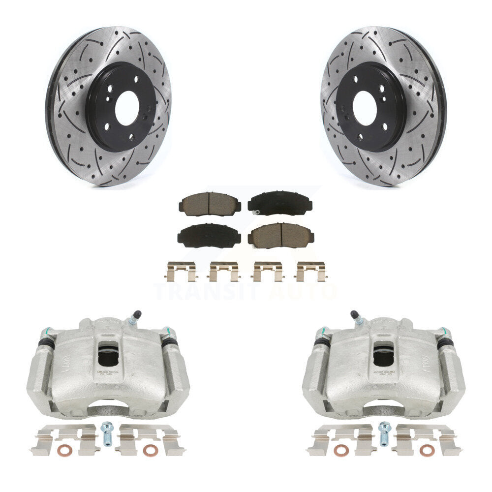 Front Disc Brake Coated Caliper Drilled Slotted Rotors And Ceramic Pads Kit For Honda Accord Acura TL TSX CL KCD-100020C by Transit Auto