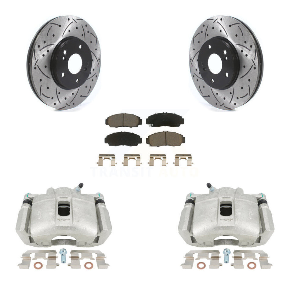 Front Disc Brake Coated Caliper Drilled Slotted Rotors And Ceramic Pads Kit For Honda Accord Acura TL TSX CL KCD-100020C