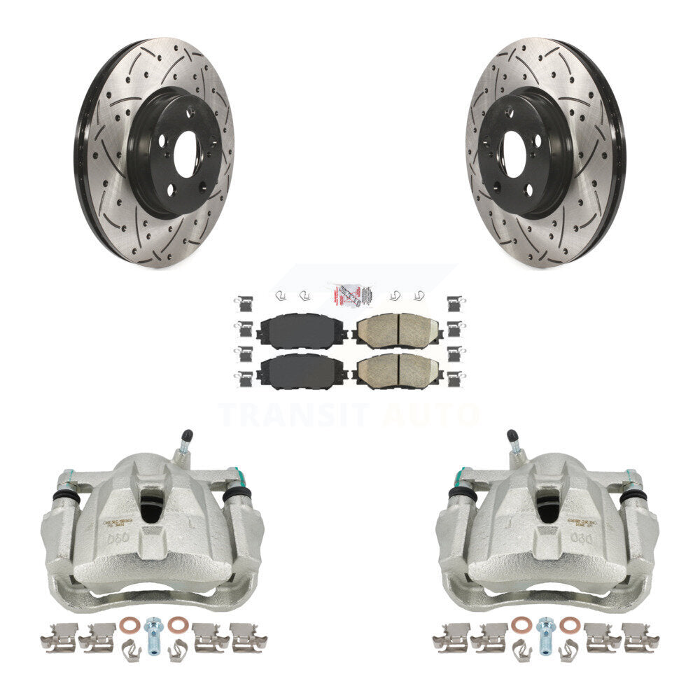 Front Disc Brake Coated Caliper Drilled Slotted Rotors And Ceramic Pads Kit For Toyota Corolla Scion xD Matrix Pontiac Vibe KCD-100020N by Transit Auto