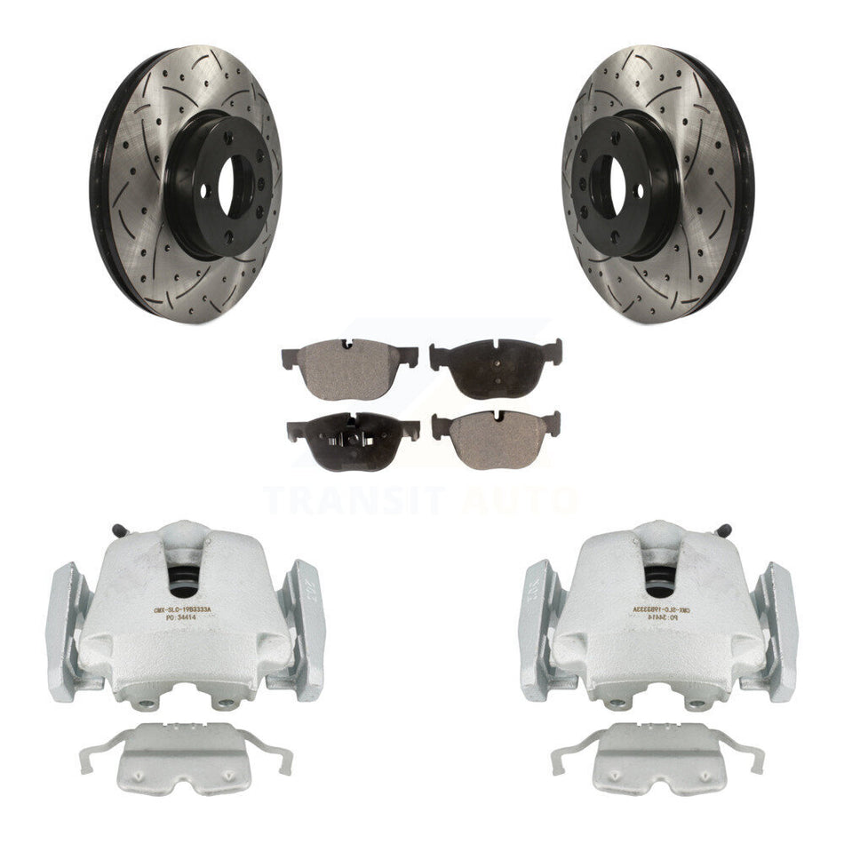 Front Disc Brake Coated Caliper Drilled Slotted Rotors And Semi-Metallic Pads Kit For BMW X5 X6 KCD-100020P