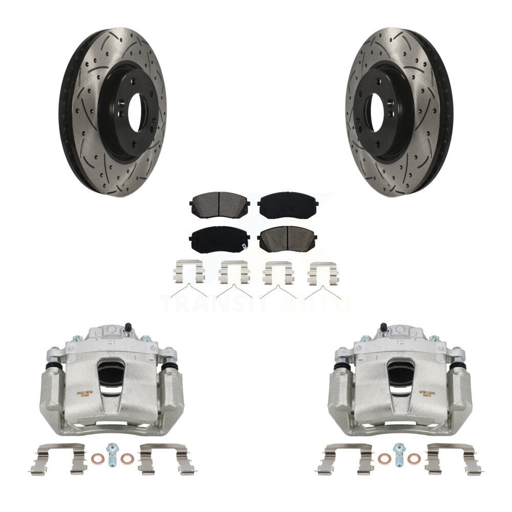 Front Brake Coated Caliper Drill Slotted Rotors Semi-Metallic Pad Kit For Hyundai Sonata KCD-100020S