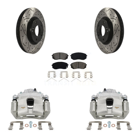 Front Brake Coated Caliper Drill Slotted Rotors Semi-Metallic Pad Kit For Hyundai Sonata KCD-100020S