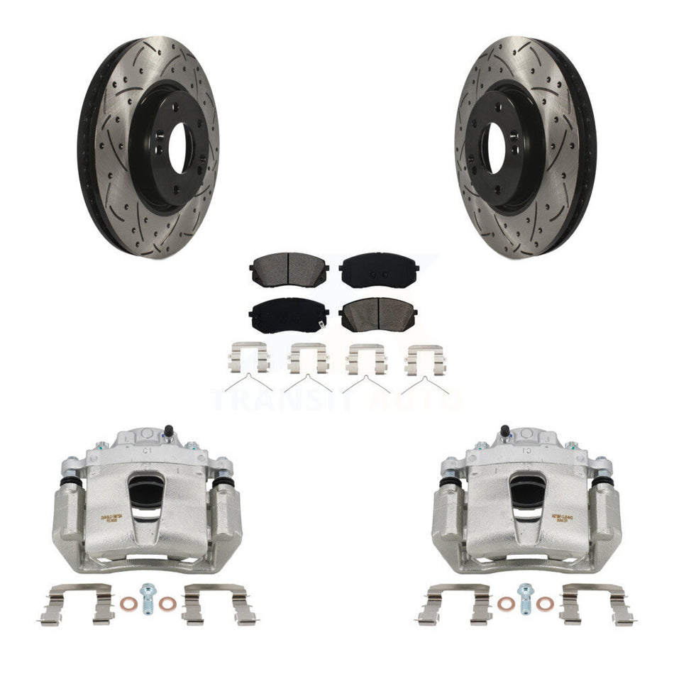 Front Brake Coated Caliper Drill Slotted Rotors Semi-Metallic Pad Kit For Hyundai Sonata KCD-100020S