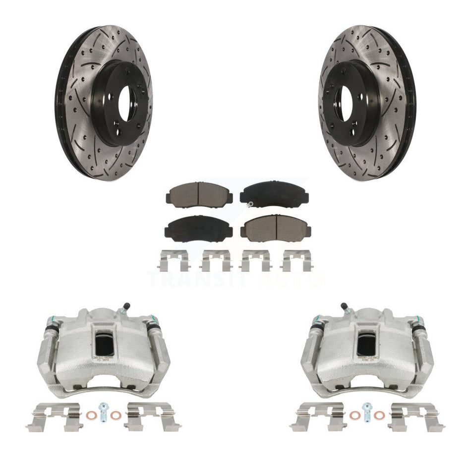 Front Disc Brake Coated Caliper Drilled Slotted Rotors And Ceramic Pads Kit For Honda Accord KCD-100021C