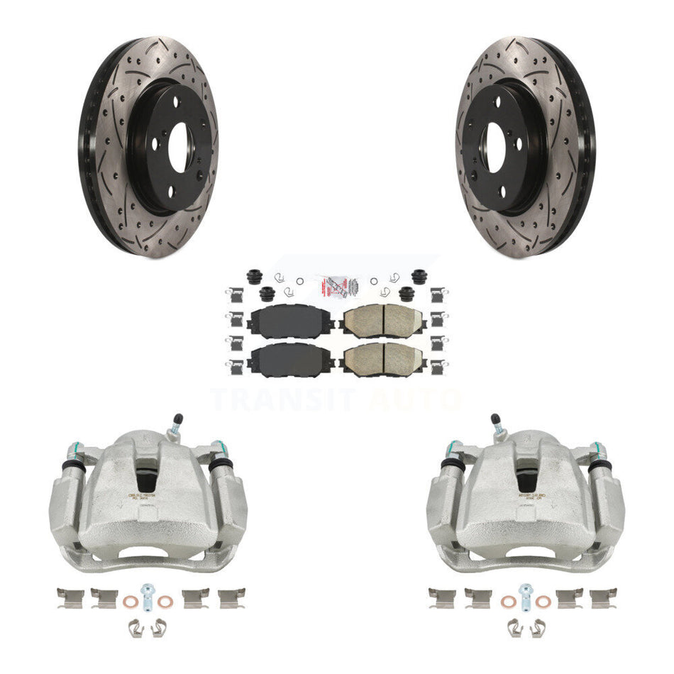 Front Disc Brake Coated Caliper Drilled Slotted Rotors And Ceramic Pads Kit For Toyota RAV4 LE KCD-100021N