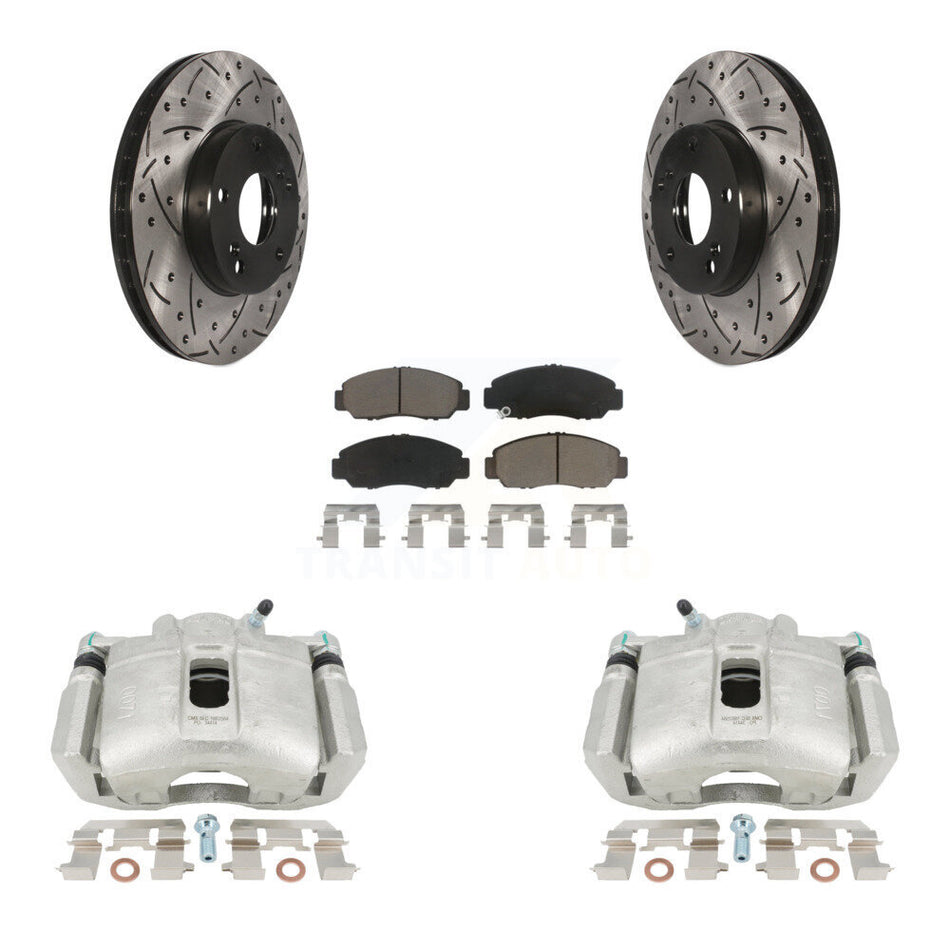 Front Disc Brake Coated Caliper Drilled Slotted Rotors And Ceramic Pads Kit For 2003-2004 Honda Accord Sedan with 3.0L Manual transmission KCD-100022C