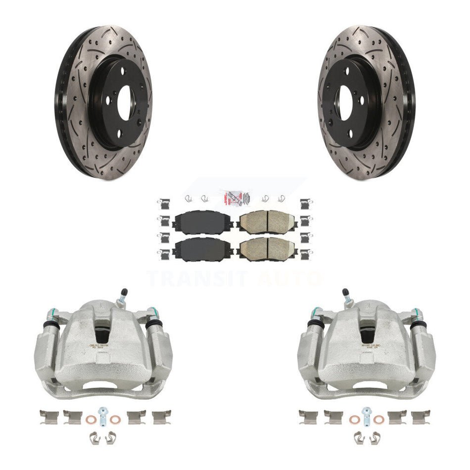 Front Disc Brake Coated Caliper Drilled Slotted Rotors And Ceramic Pads Kit For Toyota RAV4 LE KCD-100022N