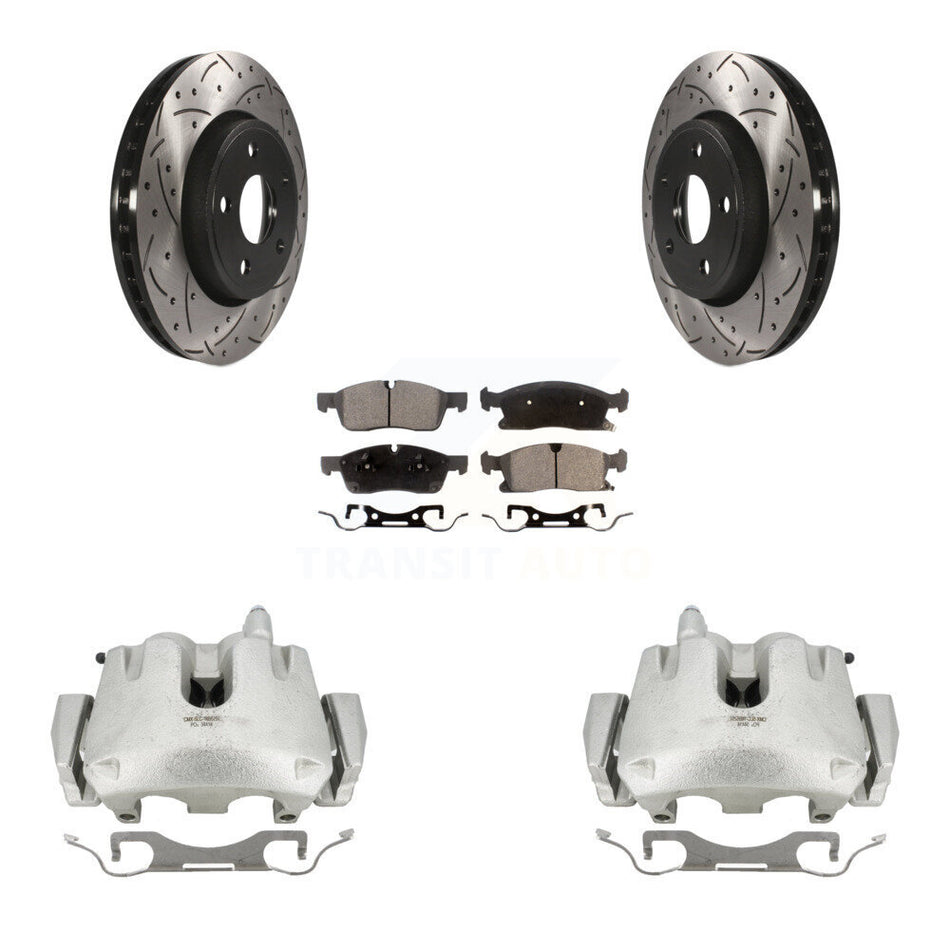 Front Disc Brake Coated Caliper Drilled Slotted Rotors And Semi-Metallic Pads Kit For Jeep Grand Cherokee Dodge Durango KCD-100022P