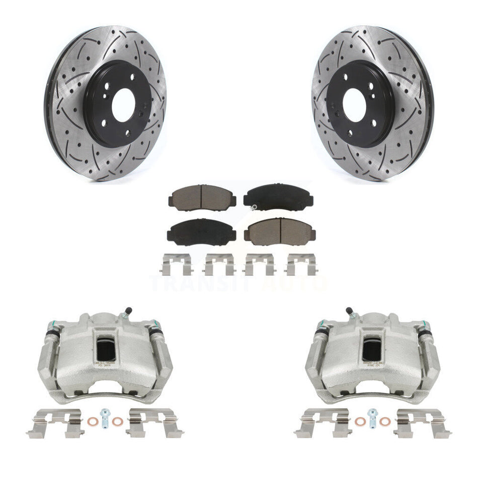 Front Disc Brake Coated Caliper Drilled Slotted Rotors And Ceramic Pads Kit For Honda Accord KCD-100023C