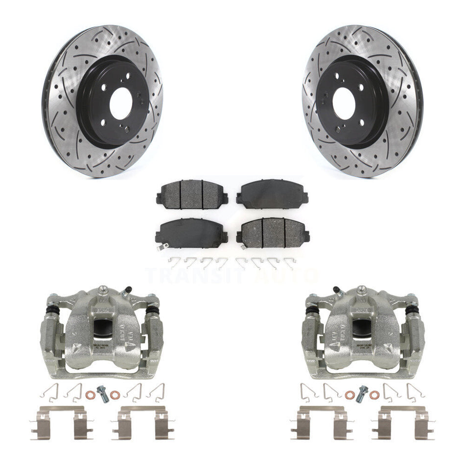 Front Disc Brake Coated Caliper Drilled Slotted Rotors And Semi-Metallic Pads Kit For Honda CR-V KCD-100023S by Transit Auto