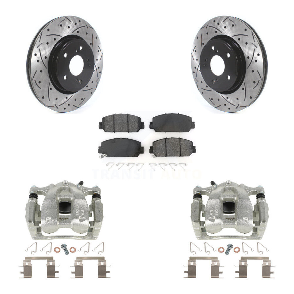 Front Disc Brake Coated Caliper Drilled Slotted Rotors And Semi-Metallic Pads Kit For Honda CR-V KCD-100023S