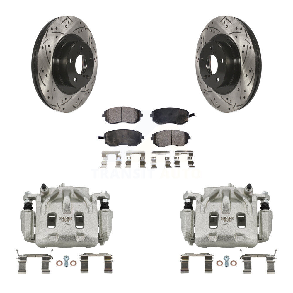 Front Disc Brake Coated Caliper Drilled Slotted Rotors Ceramic Pad Kit For Subaru Legacy KCD-100023T