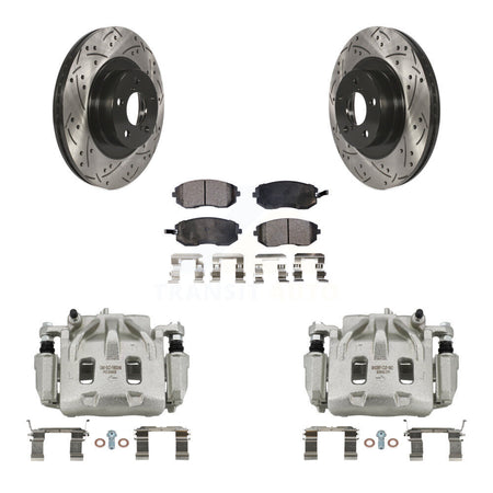 Front Disc Brake Coated Caliper Drilled Slotted Rotors Ceramic Pad Kit For Subaru Legacy KCD-100023T