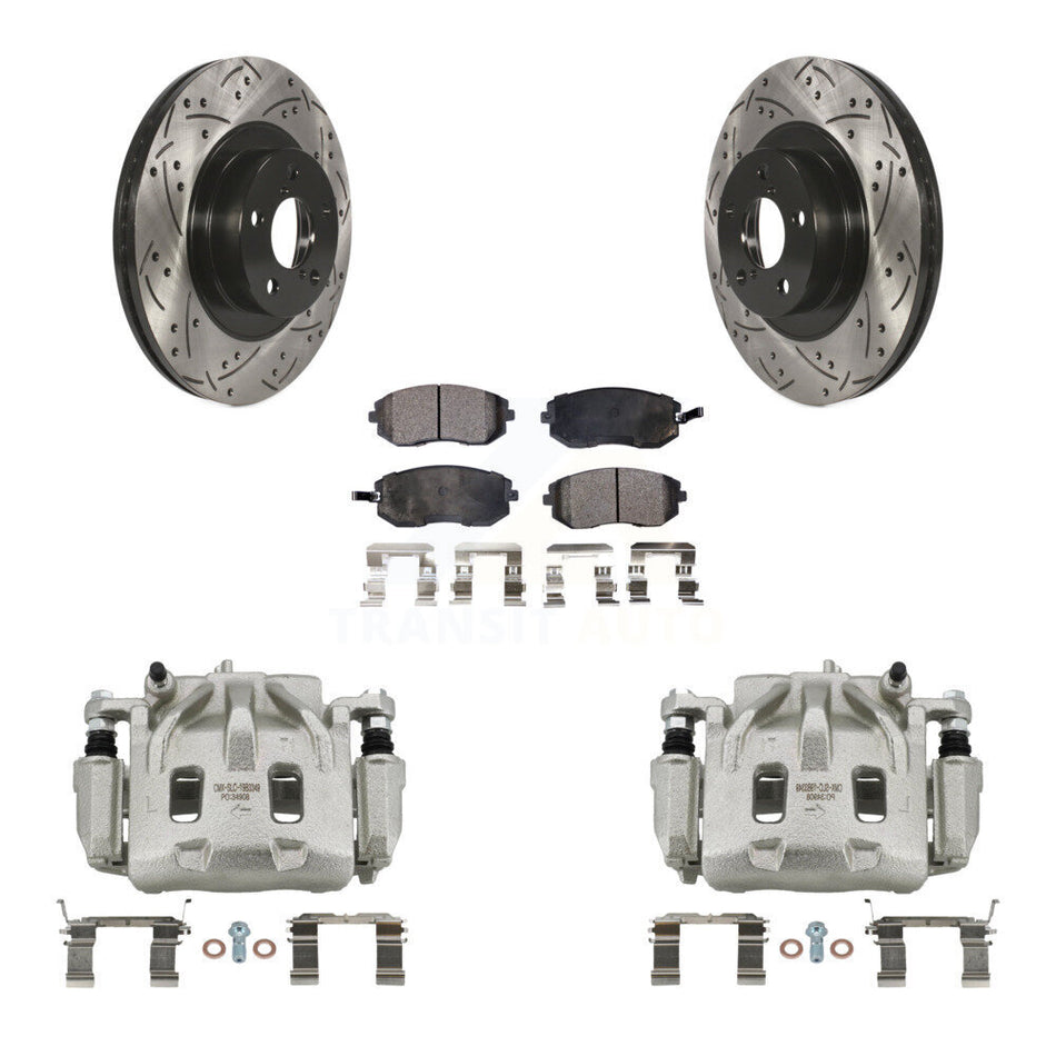 Front Disc Brake Coated Caliper Drilled Slotted Rotors Ceramic Pad Kit For Subaru Legacy KCD-100023T
