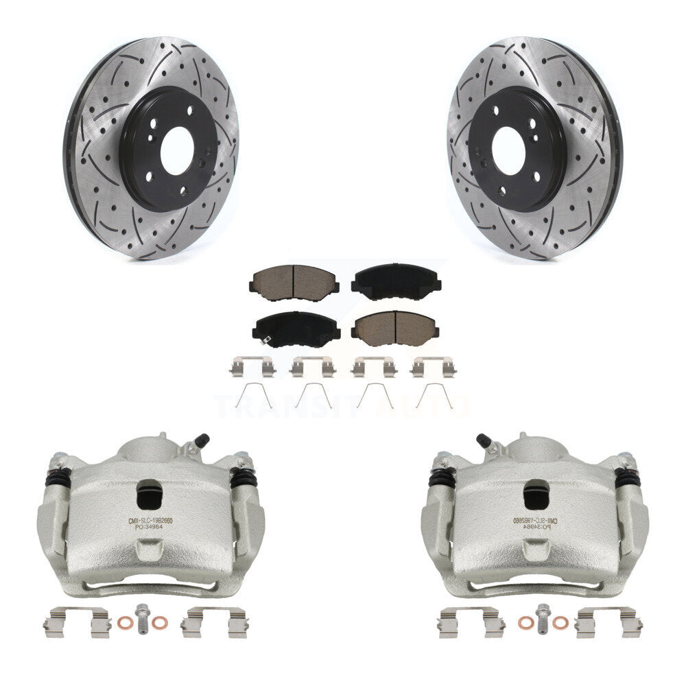 Front Disc Brake Coated Caliper Drilled Slotted Rotor & Ceramic Pad Kit For Honda Accord KCD-100025C