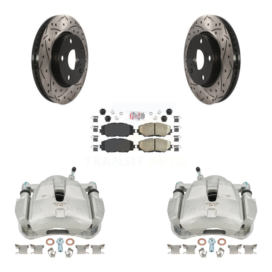 Front Disc Brake Coated Caliper Drilled Slotted Rotors And Ceramic Pads Kit For 2014-2015 Toyota RAV4 LE With Canada or U.S. Emissions Excluding Vehicles Manufactured In Japan KCD-100025N
